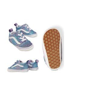 VANS Old Skool Baby Girl Crib Shoes Ombre Glitter Blue & Purple Size 2